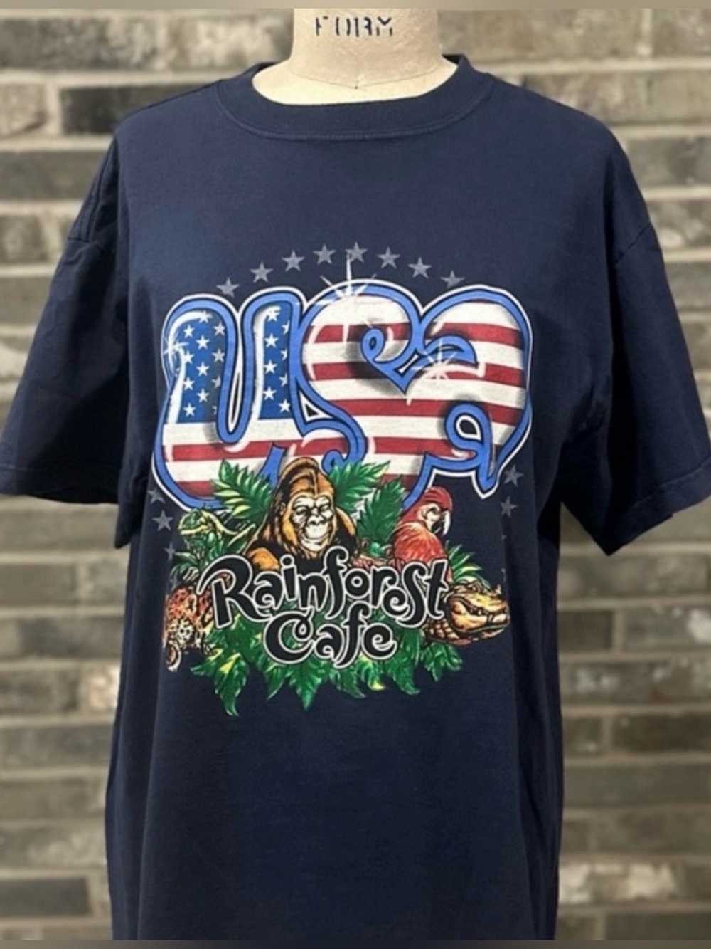 Y2K Rainforest Cafe USA Flag Animal Graphic T Shirt Men’s M